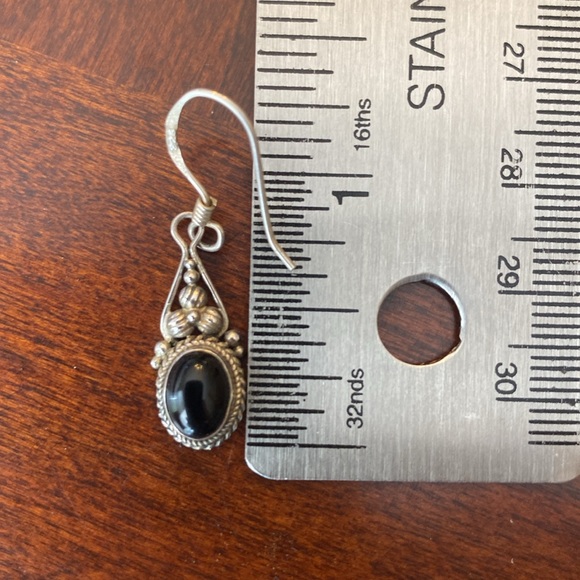 Sterling Silver 925 Black Onyx Cabochon Scroll Drop Earrings - Picture 5 of 6